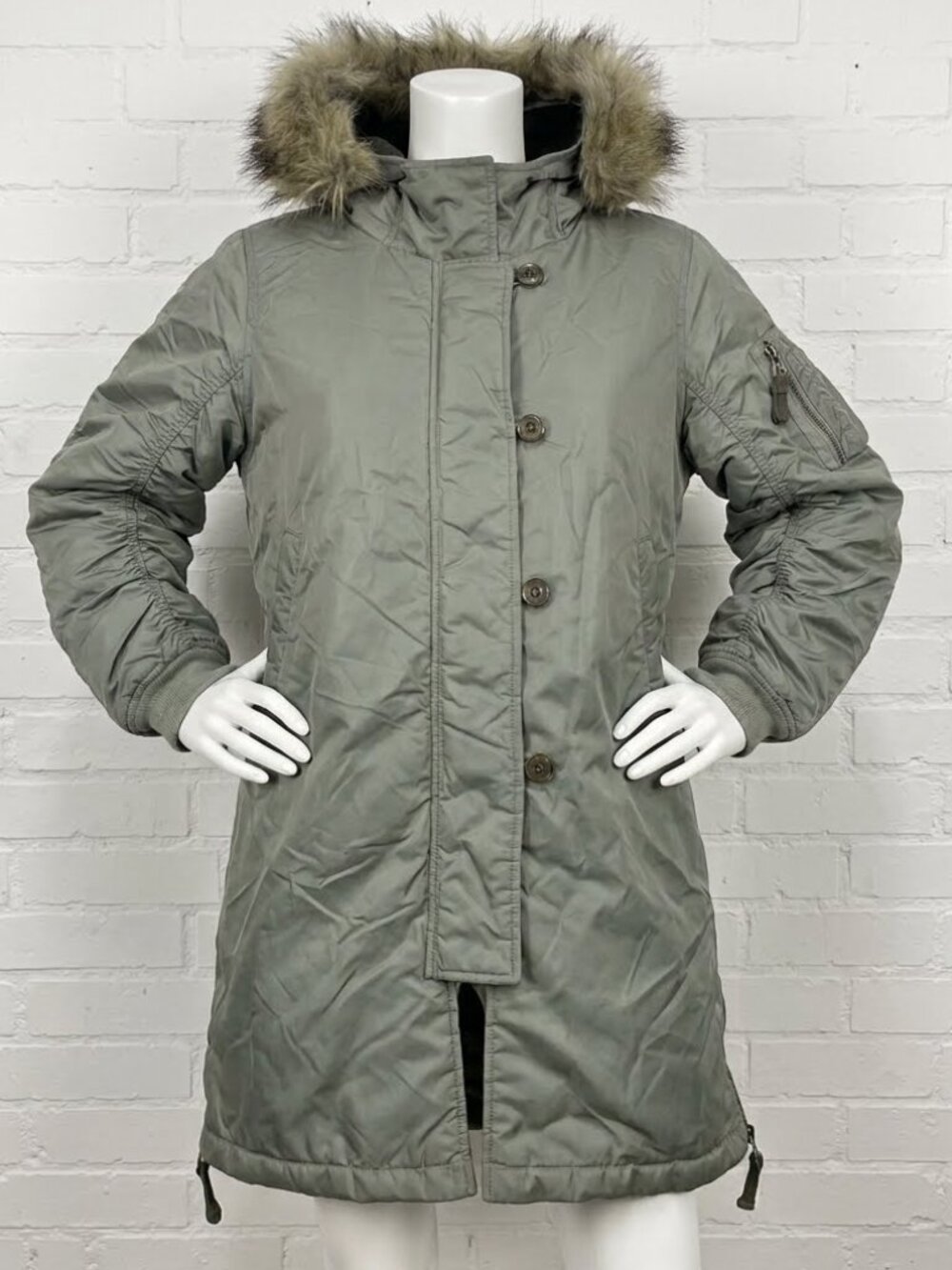 Abercrombie Fitch Hooded Faux Fur Olive Green Winter Parka Coat Jacket Women's S